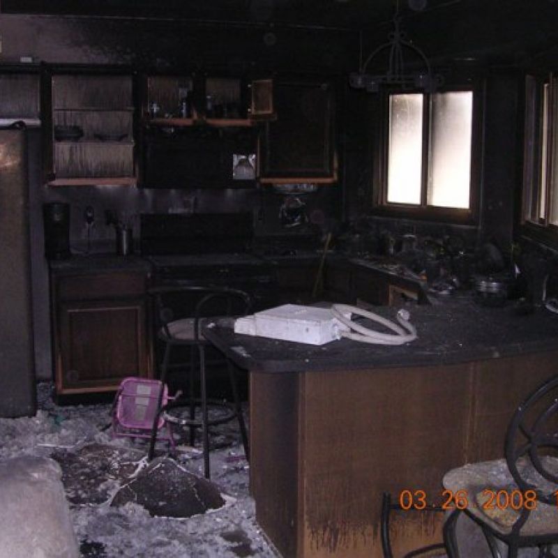 fire disaster destroyed this kitchen