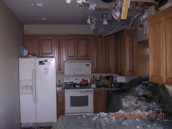 Water Damage after a fire in kitchen